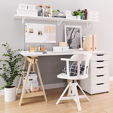 IKEA Workstation: Finnvard Table, Feodor Armchair & Accessories 3D model image 1 