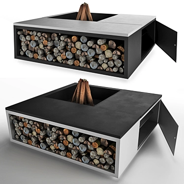 Modern Square Fire Pit with Storage Shelf - Scale Cubbi 3D model image 1 