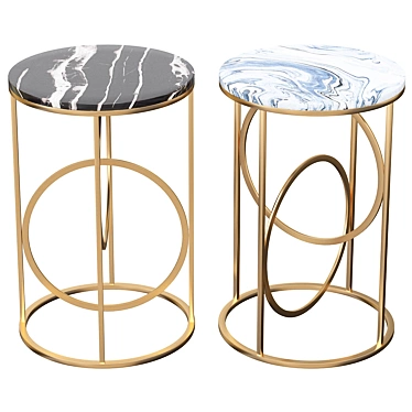 Golden Metal and Black Marble Round Table 3D model image 1 