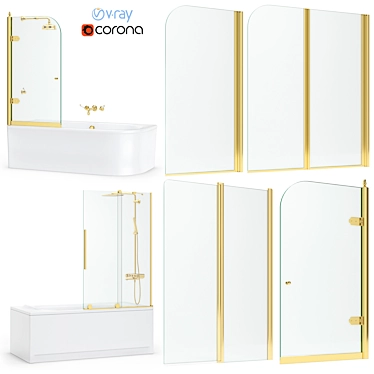 Luxury Bath Screens & Bathtubs Gold Set 3D model image 1 