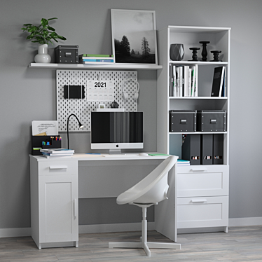 IKEA White Home Office Set 3D model image 1 