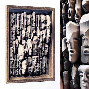 Wooden Faces Panel Decor - No.2 3D model image 1 