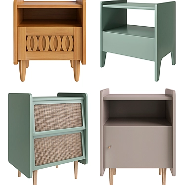 Vintage-Inspired Bedside Table Set - La Redoute Malu, Adil, Taga, Zag 3D model image 1 