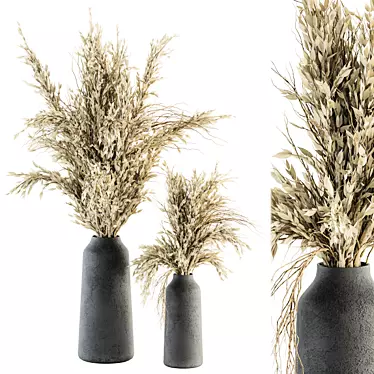 Elegant Pampas: Dry Plants & Black Vase 3D model image 1 