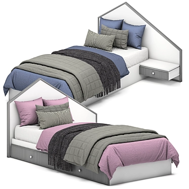 Modern 2-Color Bed Set 3D model image 1 