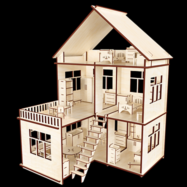 Mini Plywood Dollhouse Kit 3D model image 1 