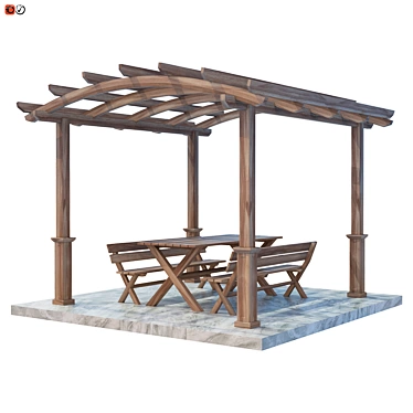 Pergola Bench Table Set 3D model image 1 