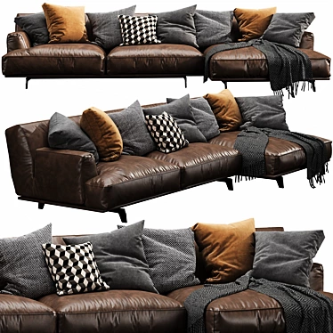 Sleek Leather Chaise Lounge: Poliform Tribeca 3D model image 1 