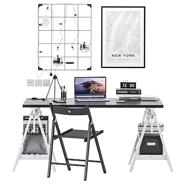 Modern Office Set: Desk, Chair, Shelves, Accessories 3D model image 1 