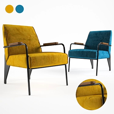 Elegant Gold & Blue Velvet Lounge Chair 3D model image 1 