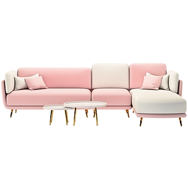 Pink Velvet Sofa Set: Modern, Upholstered, 320cm Wide 3D model image 1 