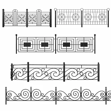 Elegant Wrought Iron Fence Set 3D model image 1 