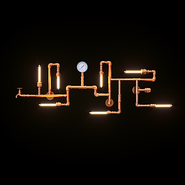 Industrial Copper Pipe Wall Lamp 3D model image 1 