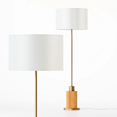 Elegant Wood & Brass Floor Lamp 3D model image 1 