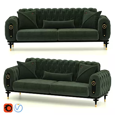 Luxury Army Green Velvet Tufted Sofa 3D model image 1 