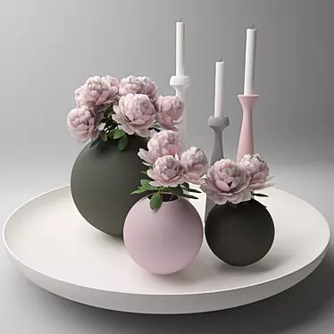 Modern Ceramic Decor Set | Spherical Vases & Candlesticks 3D model image 1 