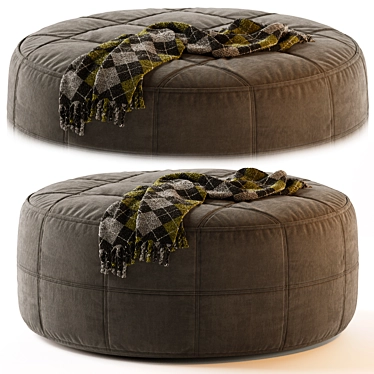 Saddle Round Fabric Pouf Ottoman 3D model image 1 