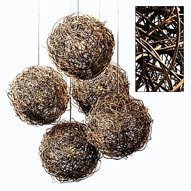 Rattan Hive Chandelier: Stylishly Crafted Spherical Lighting 3D model image 1 