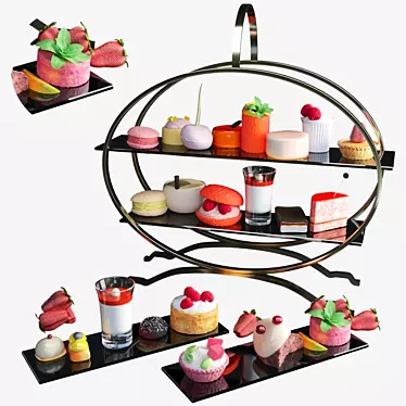 Delicious Dessert Tray: Sweets, Cake, Macarons 3D model image 1 