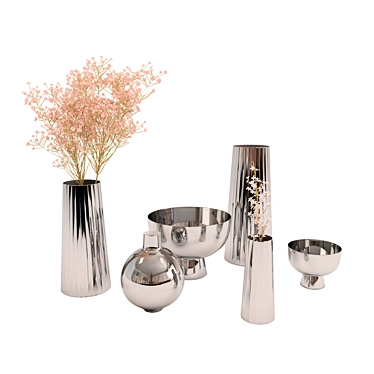 Elegant Nickel Plated Vases by West Elm 3D model image 1 