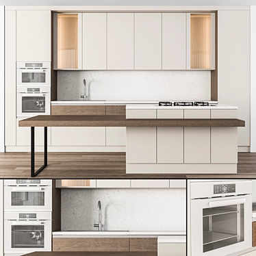 Cream and Wood Kitchen 40: Modern Elegance. 3D model image 1 