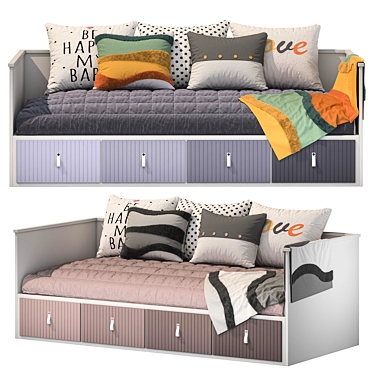  Stylish Dual-Color Bed [90x200 cm] 3D model image 1 