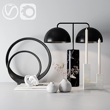 Modern Decor Set: Lamp, Sculptures & Candleholder 3D model image 1 
