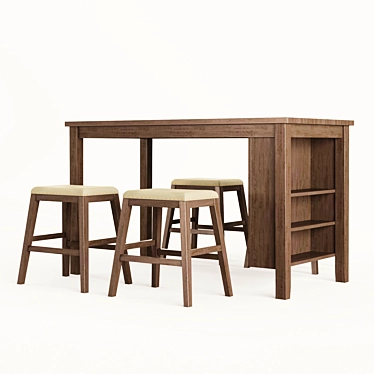 Modern Acacia Wood Dining Set 3D model image 1 