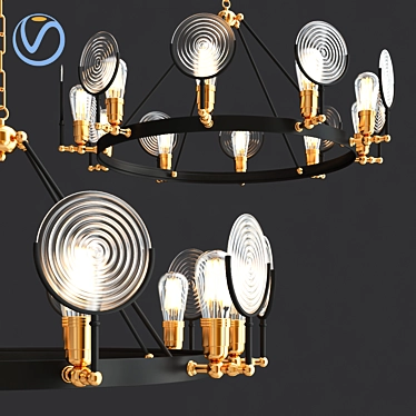 Vintage Gaslight Lens Chandelier 3D model image 1 