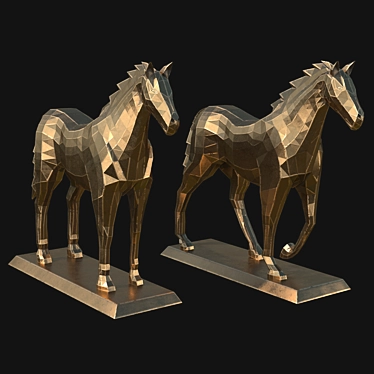 Polygonal Horse Sculpture Set 3D model image 1 