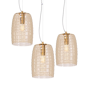 Modern Chrome Pendant Light with Ribbed Glass Shade 3D model image 1 