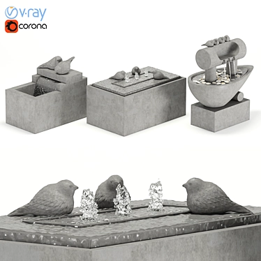 Birds Fountain Set - Geometry Spline, Textures & Materials Included 3D model image 1 