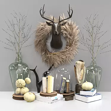 Pampas Decor Set: Plants, Deer, Books 3D model image 1 