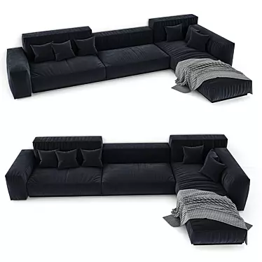 Elegant Black Velvet Sofa 3D model image 1 