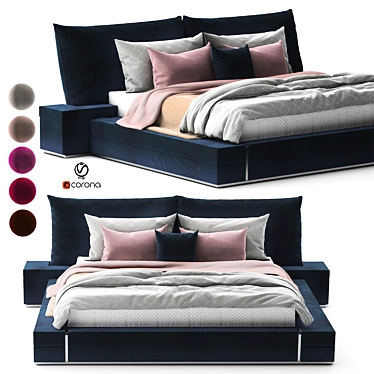 Luxe Velvet Bed 3D model image 1 