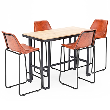 Vintage Leather Bar Table and Stool Set 3D model image 1 