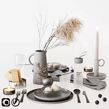 Modern Gray Tableware Set 3D model image 1 