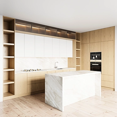  Stylish Kitchen Set 053: Gas Hob, Sink, Oven, Hood 3D model image 1 