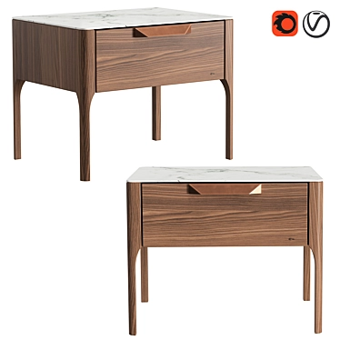 Modern Walnut Bedside Table with faux Calacatta Marble Top 3D model image 1 