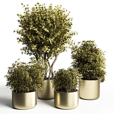 Dried Outdoor Plant in Metal Vase 3D model image 1 