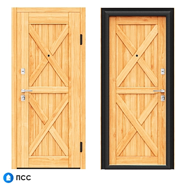 Modern Loft Entrance Door - Oak Finish 3D model image 1 