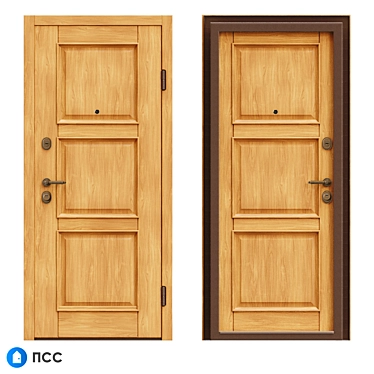 Eco-74 Entrance Door: Classic Style Oak Panel 3D model image 1 