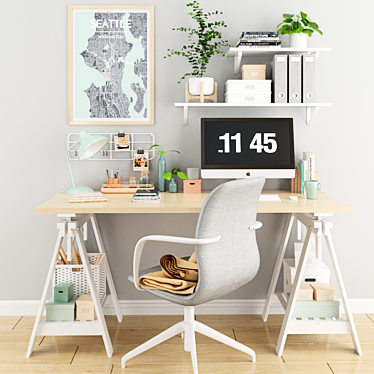 Modern Home Office Set with IKEA Furniture 3D model image 1 