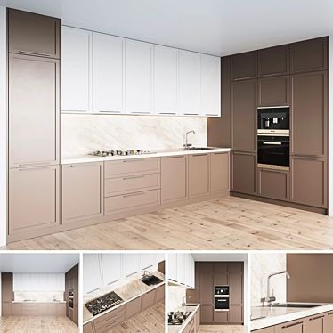  Modern Kitchen Set: Gas Hob, Sink, Oven & Hood 3D model image 1 