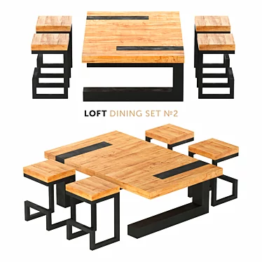 Industrial Oak Loft Dining Set 3D model image 1 