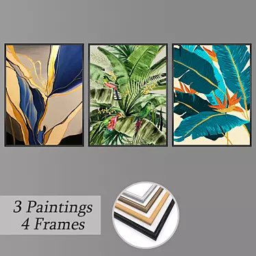 Modern Art Set: 3 Paintings with 4 Frame Options 3D model image 1 
