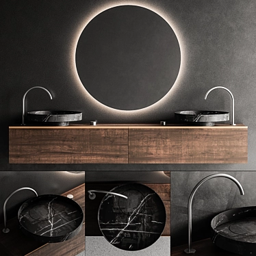 Eccentrico Vanity Set: Vanity Unit, Washbasin, Mirror and Mixer 3D model image 1 