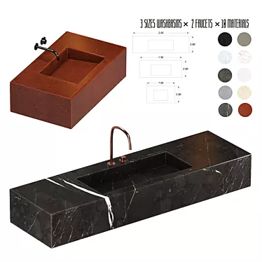 10 Color Options! 3 Sizes! High-quality Wash Basin Set 3D model image 1 