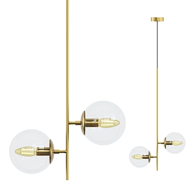 Brass Pendant Lamp with Globe Shades 3D model image 1 