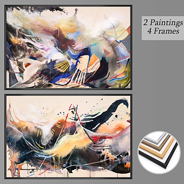 Elegant Wall Paintings Set 3D model image 1 